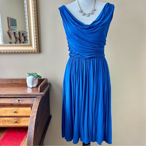 Anthropologie Deletta Pezza Dress Teal Blue Ruched Jersey Cowl Neck Size Small S - Picture 4 of 12